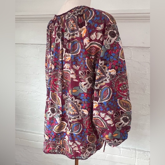 Sundance Belladonna Beauty Peasant Blouse 3/4 Sleeve Floral Cotton Top - Picture 6 of 16
